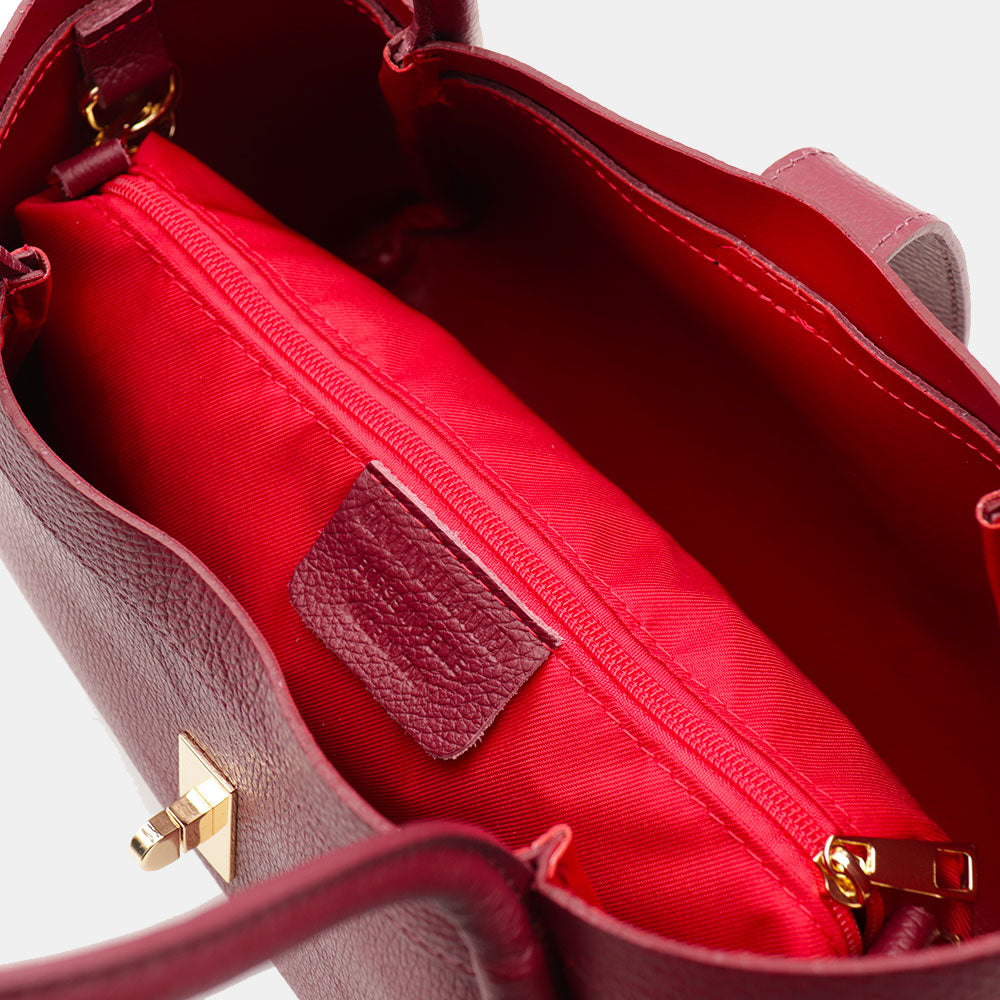 Borsa Donna a Mano VIAVERDI in Pelle Bordeaux Made in Italy linea Cortona
