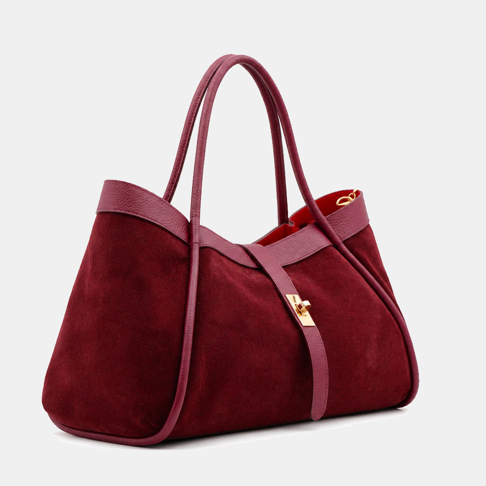 Borsa Donna a Spalla VIAVERDI in Camoscio e Pelle Bordeaux Made in Italy linea Cortona