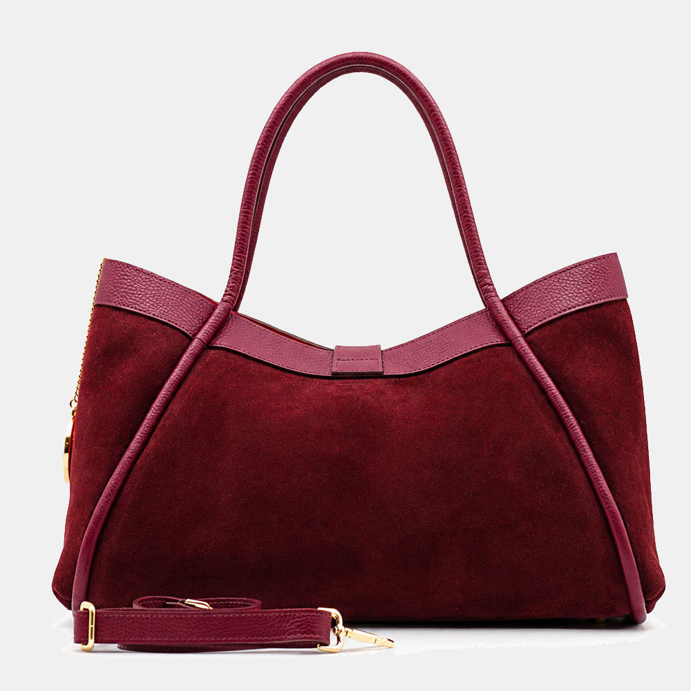 Borsa Donna a Spalla VIAVERDI in Camoscio e Pelle Bordeaux Made in Italy linea Cortona