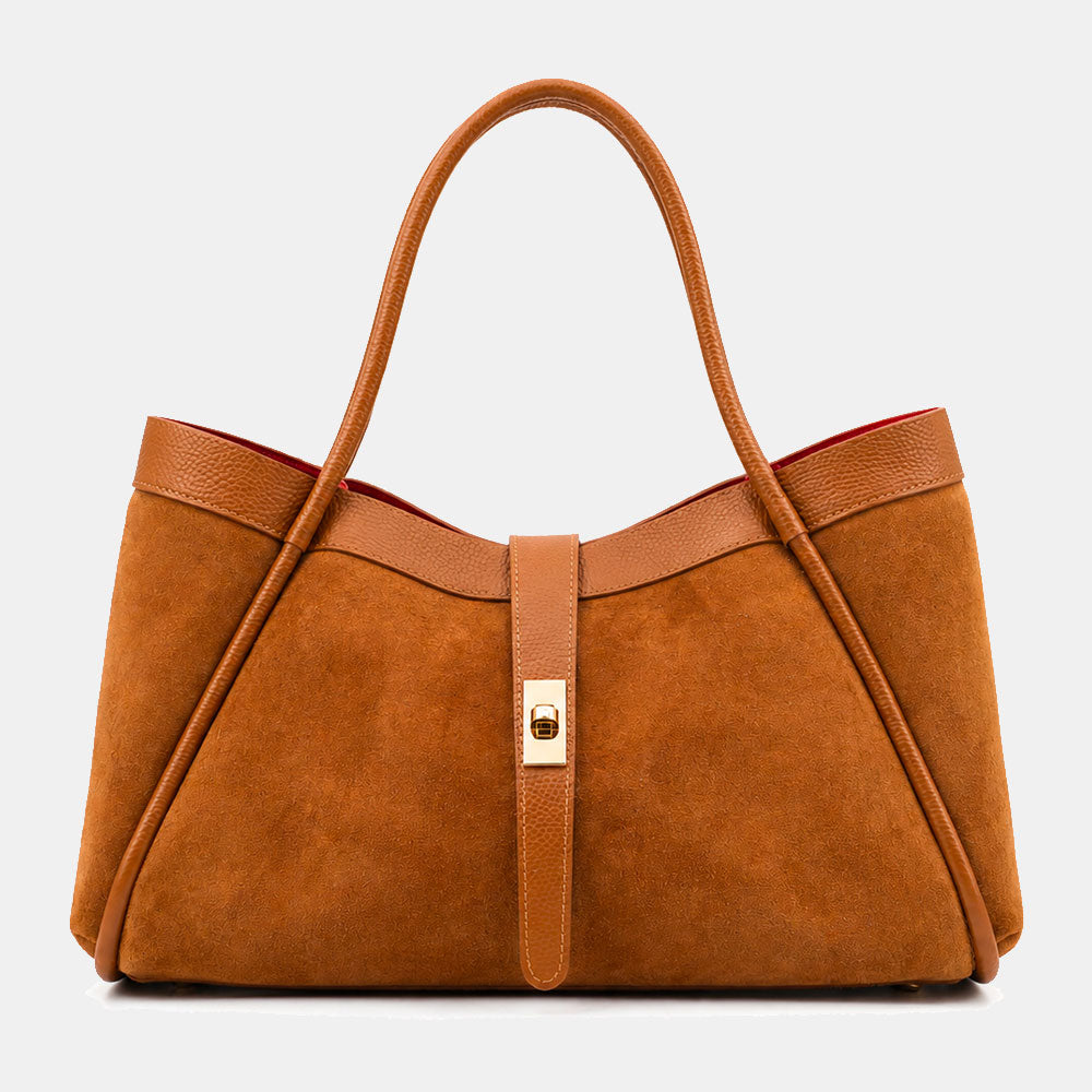 Borsa Donna a Spalla VIAVERDI in Camoscio e Pelle Marrone Made in Italy linea Cortona