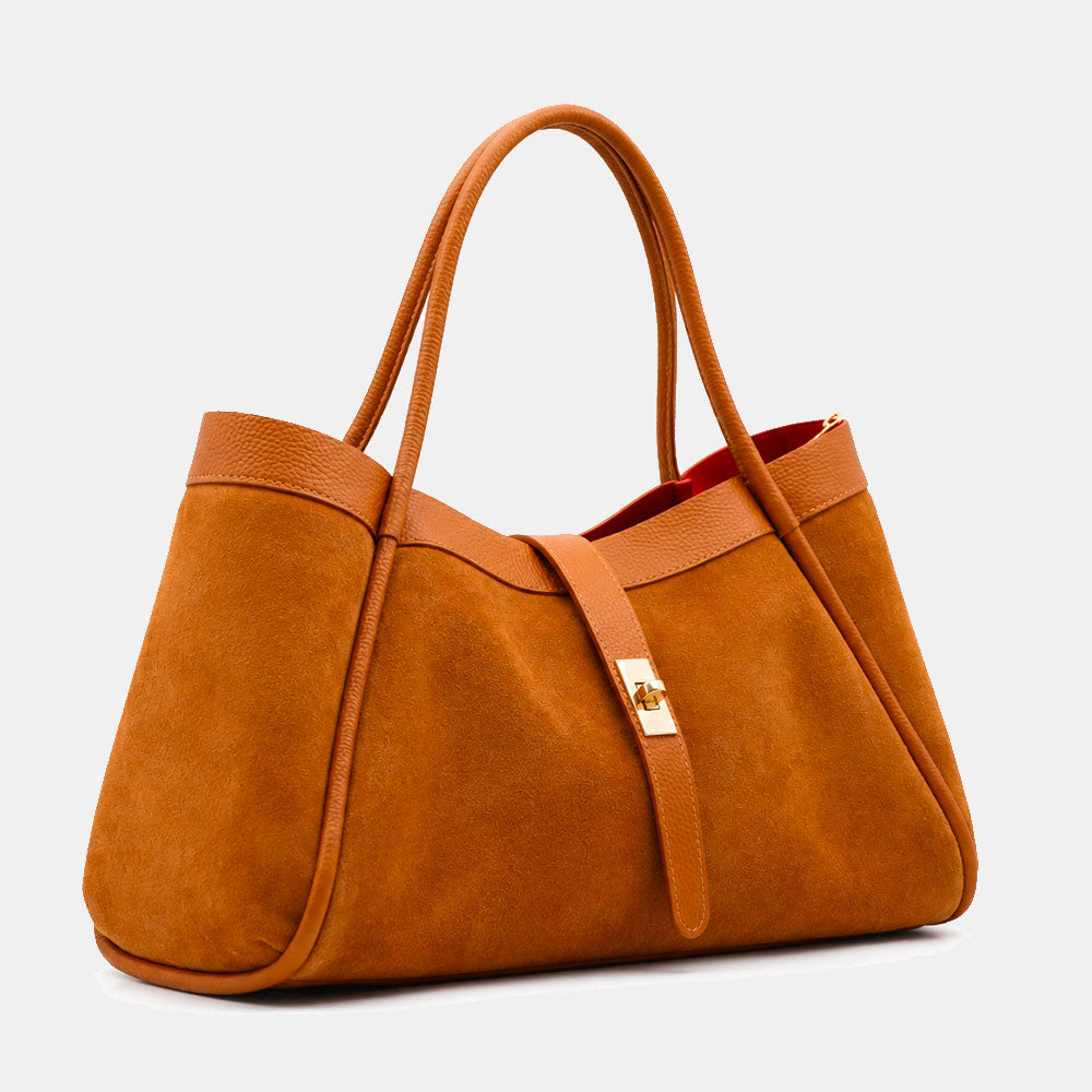 Borsa Donna a Spalla VIAVERDI in Camoscio e Pelle Marrone Made in Italy linea Cortona