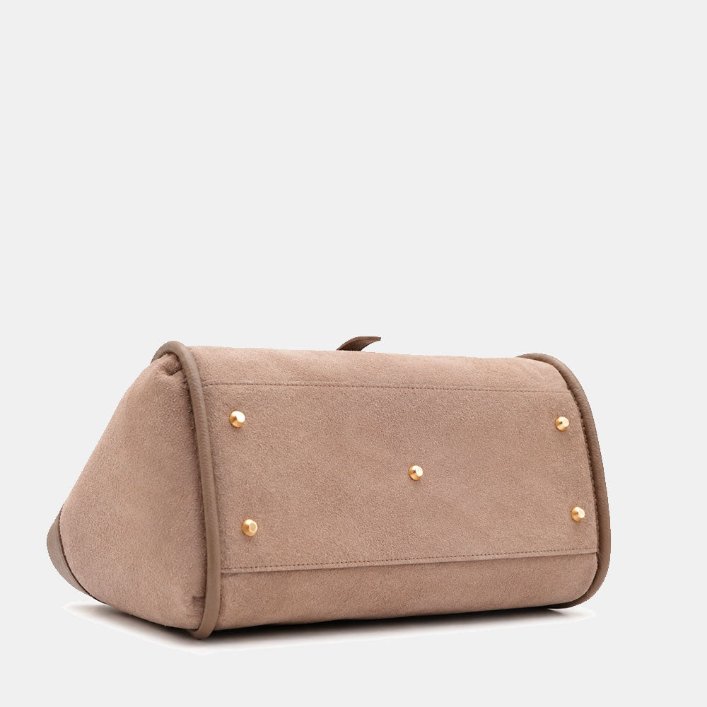 Borsa Donna a Spalla VIAVERDI in Camoscio e Pelle Taupe Made in Italy linea Cortona