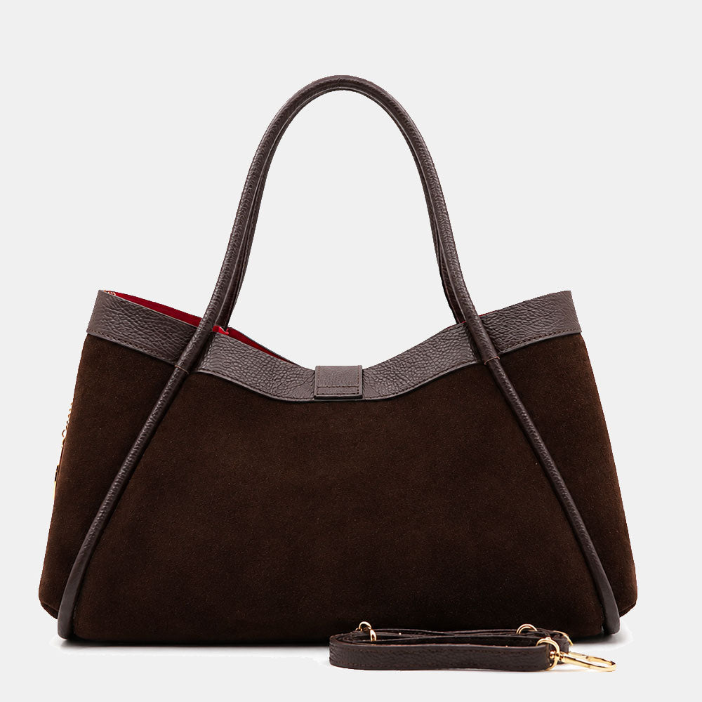Borsa Donna a Spalla VIAVERDI in Camoscio e Pelle Testa di Moro Made in Italy linea Cortona