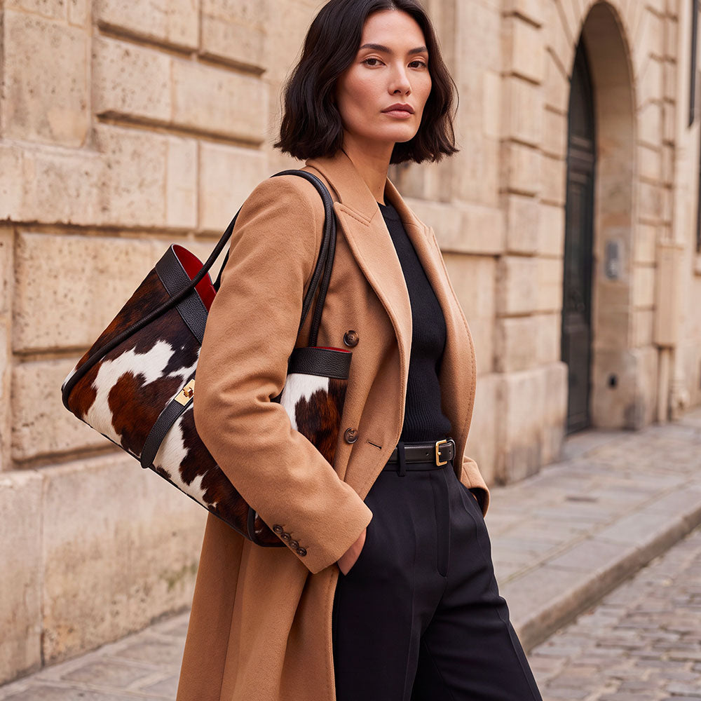Borsa Donna a Spalla VIAVERDI in Cavallino e Pelle Nera Made in Italy linea Cortona