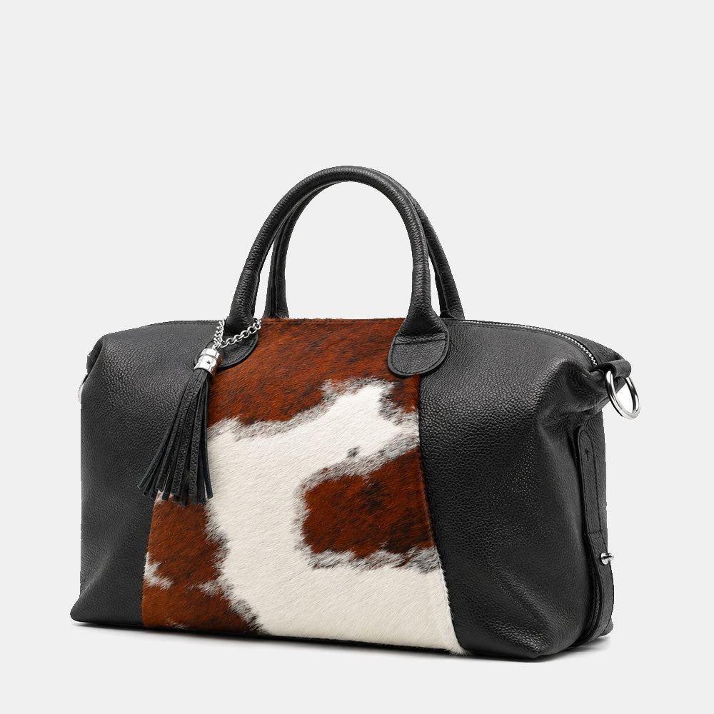Handbag ViaVerdi in Pony Hair and Black Leather, Made in Italy – Line Cortona

