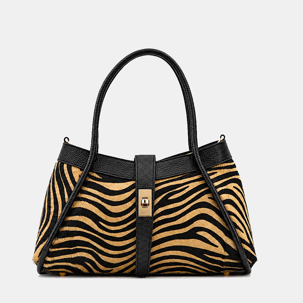 Borsa Donna a Mano VIAVERDI Pelle e Cavallino Animalier Zebrato Made in Italy linea Cortona