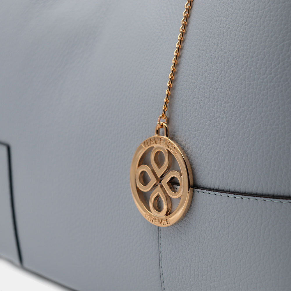 Borsa Grande a Mano VIAVERDI in Pelle Celeste Made in Italy linea Volterra