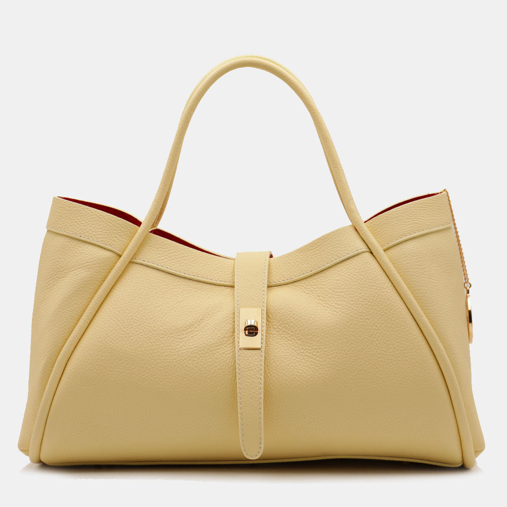 Borsa Donna a Spalla VIAVERDI in Pelle Gialla Chiaro Made in Italy linea Cortona