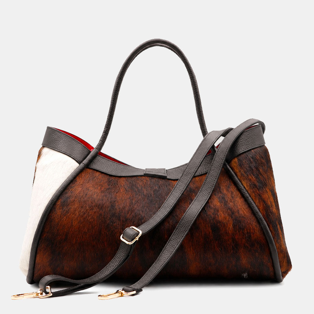 Borsa Donna a Spalla VIAVERDI in Cavallino e Pelle Nera Made in Italy linea Cortona
