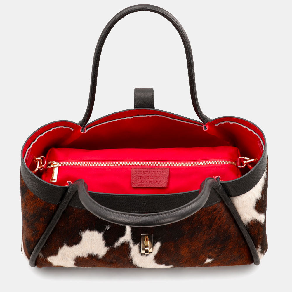 Borsa Donna a Spalla VIAVERDI in Cavallino e Pelle Nera Made in Italy linea Cortona