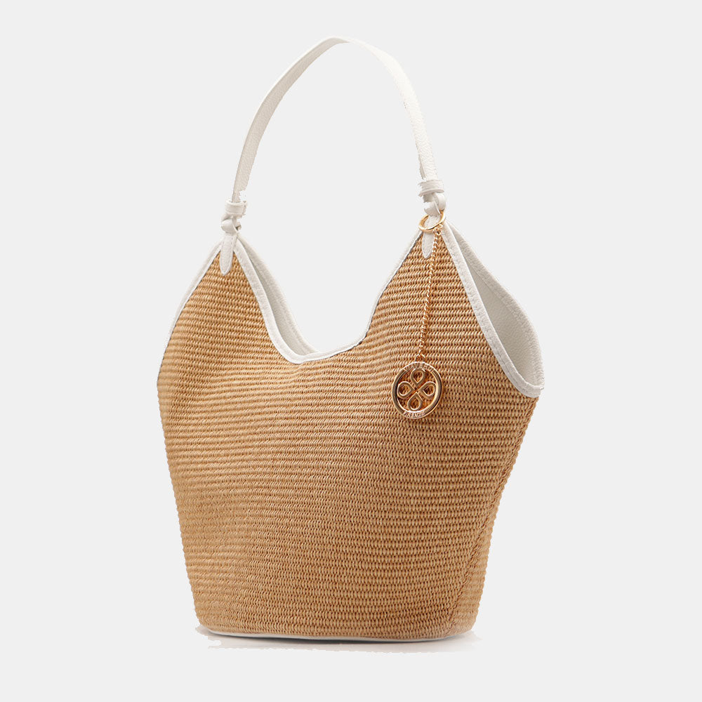Borsa Donna a Spalla Grande VIAVERDI in Rafia e Pelle Bianca Made in Italy linea Cortona