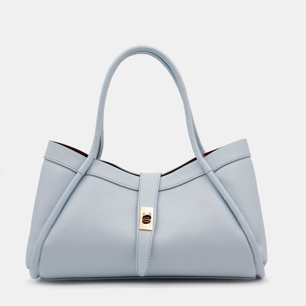 Borsa Donna a Mano VIAVERDI in Pelle Celeste Made in Italy linea Cortona