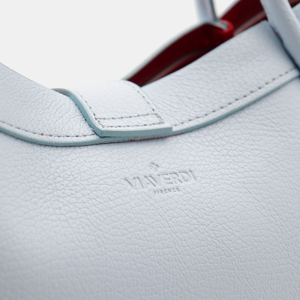 Borsa Donna a Mano VIAVERDI in Pelle Celeste Made in Italy linea Cortona