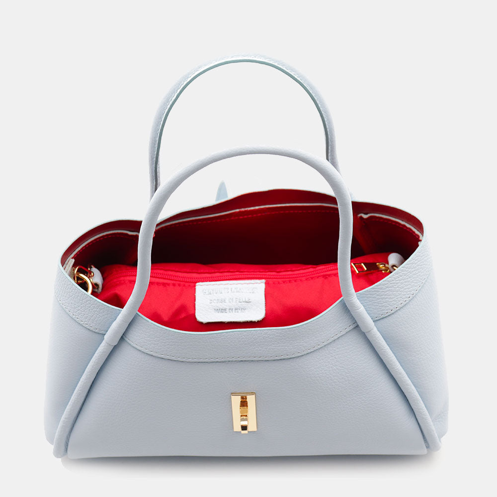 Borsa Donna a Mano VIAVERDI in Pelle Celeste Made in Italy linea Cortona