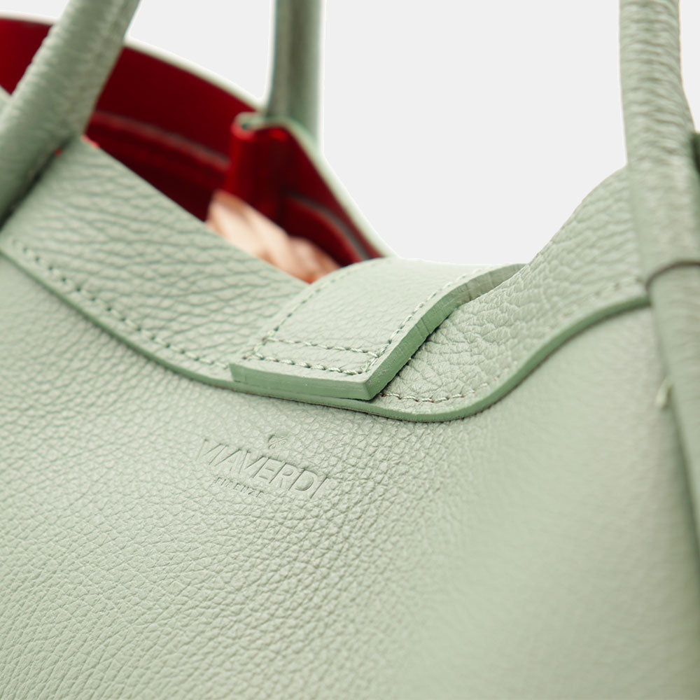 Borsa Donna a Mano VIAVERDI in Pelle Verde Menta Made in Italy linea Cortona