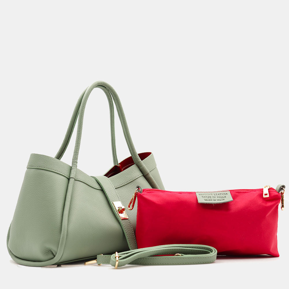 Borsa Donna a Mano VIAVERDI in Pelle Verde Menta Made in Italy linea Cortona