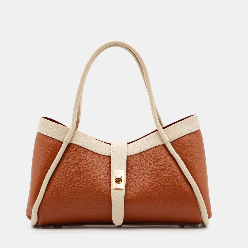 Borsa Donna a Mano VIAVERDI in Pelle Cuoio e Avorio Made in Italy linea Cortona