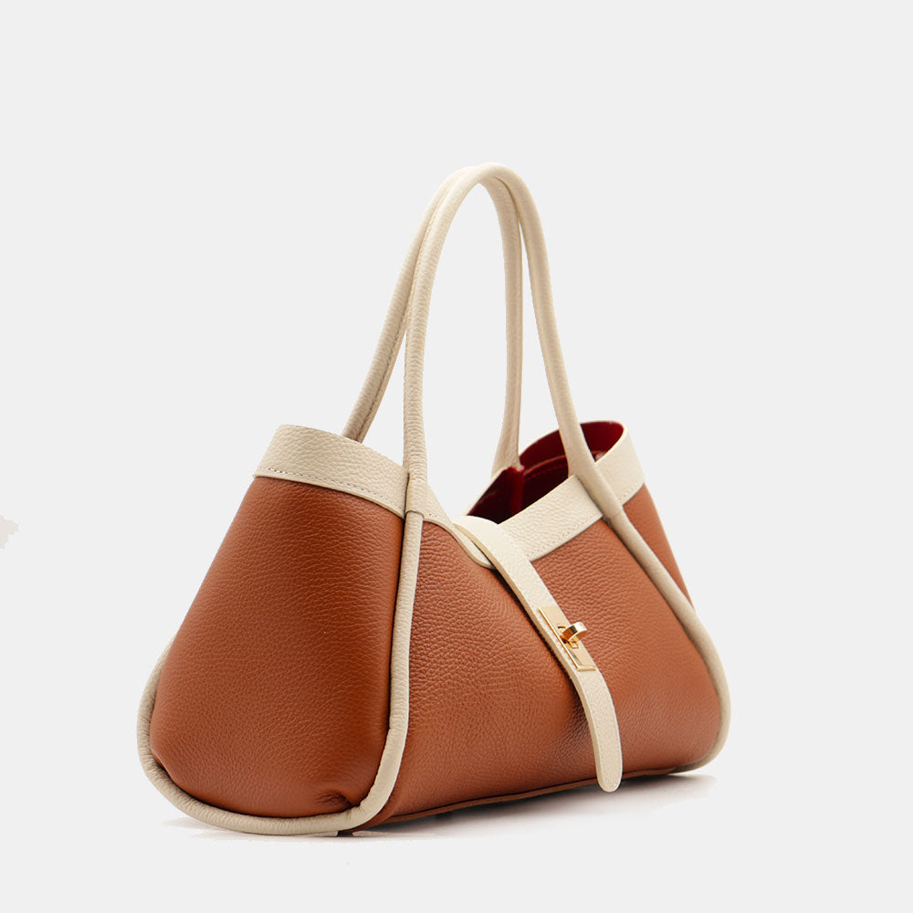 Borsa Donna a Mano VIAVERDI in Pelle Cuoio e Avorio Made in Italy linea Cortona