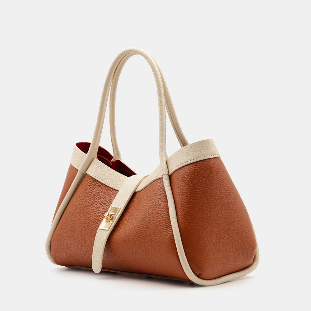 Borsa Donna a Mano VIAVERDI in Pelle Cuoio e Avorio Made in Italy linea Cortona