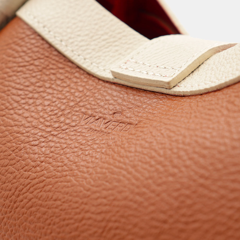 Borsa Donna a Mano VIAVERDI in Pelle Cuoio e Avorio Made in Italy linea Cortona