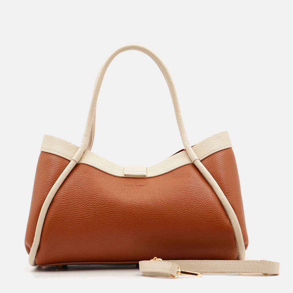 Borsa Donna a Mano VIAVERDI in Pelle Cuoio e Avorio Made in Italy linea Cortona