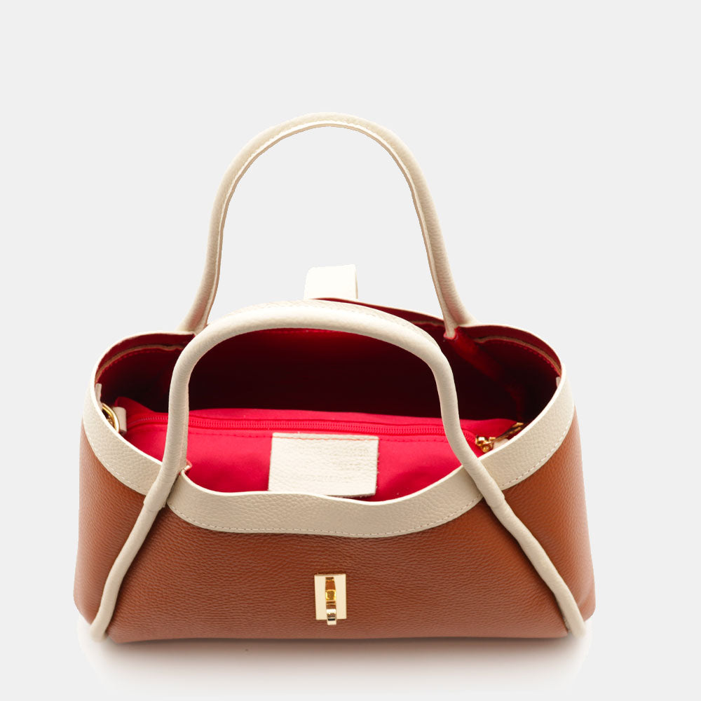 Borsa Donna a Mano VIAVERDI in Pelle Cuoio e Avorio Made in Italy linea Cortona