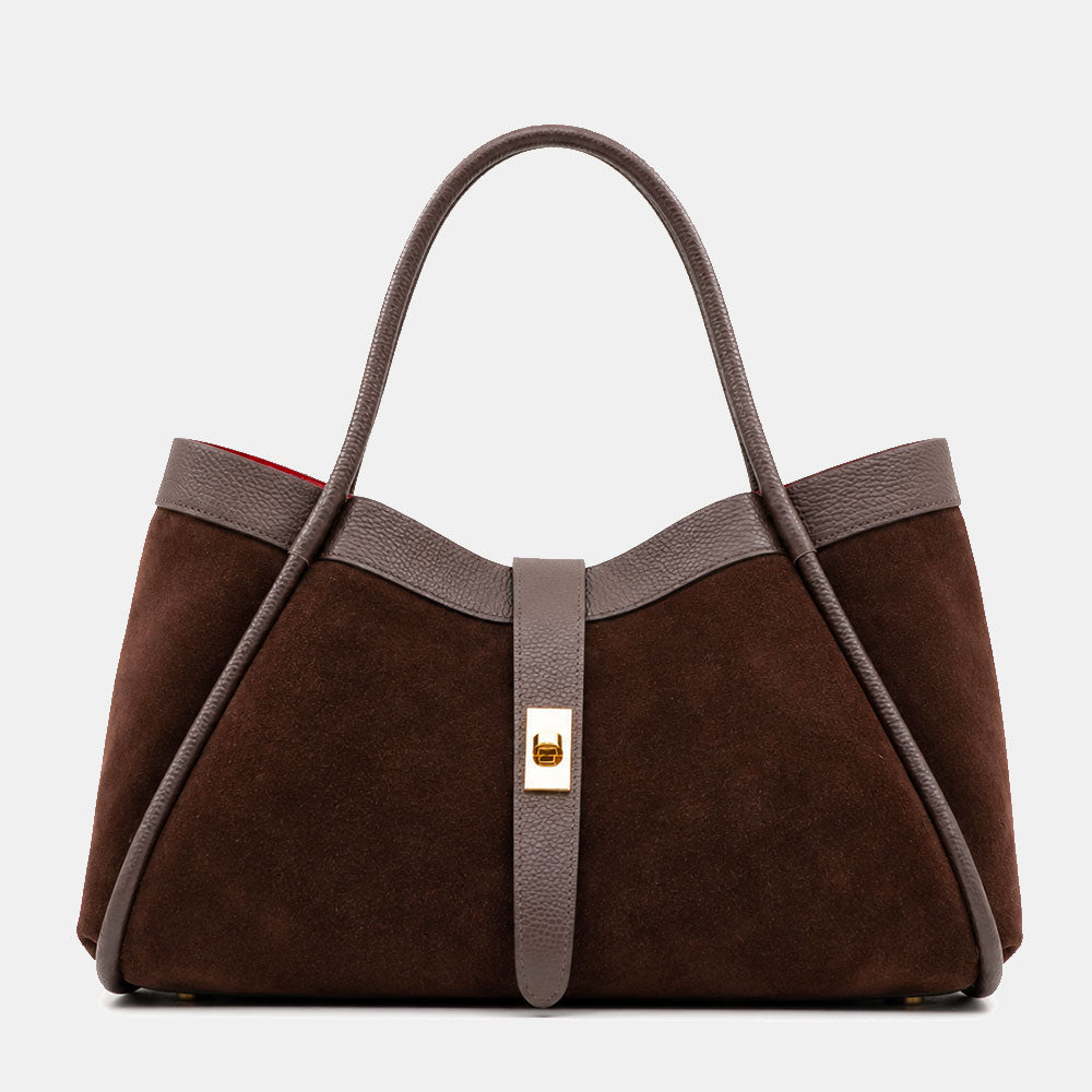Borsa Donna a Spalla VIAVERDI in Camoscio e Pelle Testa di Moro Made in Italy linea Cortona