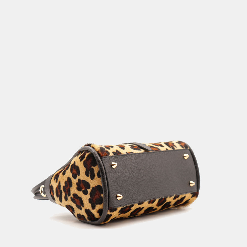 Handtasche ViaVerdi aus Kalbsleder und Leoparden-Ponyfell Made in Italy – Linie Cortona
