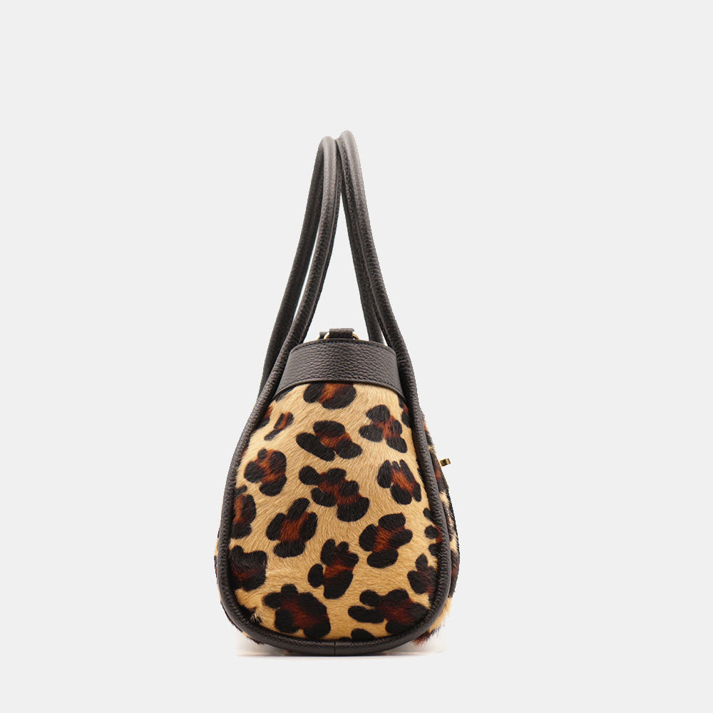 Handtasche ViaVerdi aus Kalbsleder und Leoparden-Ponyfell Made in Italy – Linie Cortona
