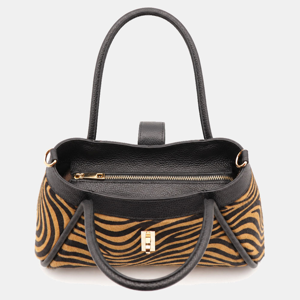 Borsa Donna a Mano VIAVERDI Pelle e Cavallino Animalier Zebrato Made in Italy linea Cortona
