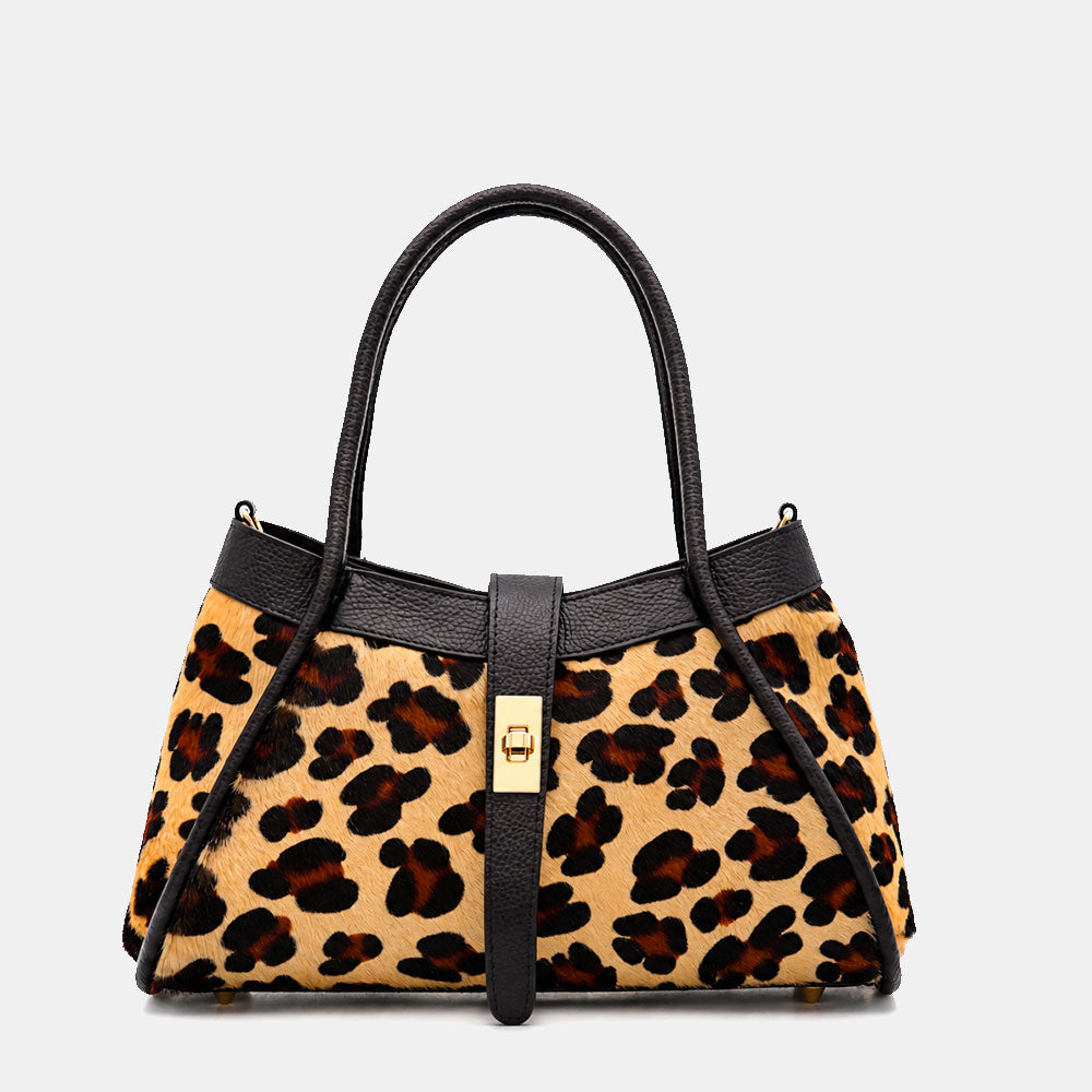 Borsa Donna a Mano VIAVERDI Pelle e Cavallino Animalier Leopardato Made in Italy linea Cortona