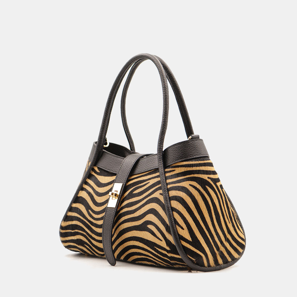 Borsa Donna a Mano VIAVERDI Pelle e Cavallino Animalier Zebrato Made in Italy linea Cortona