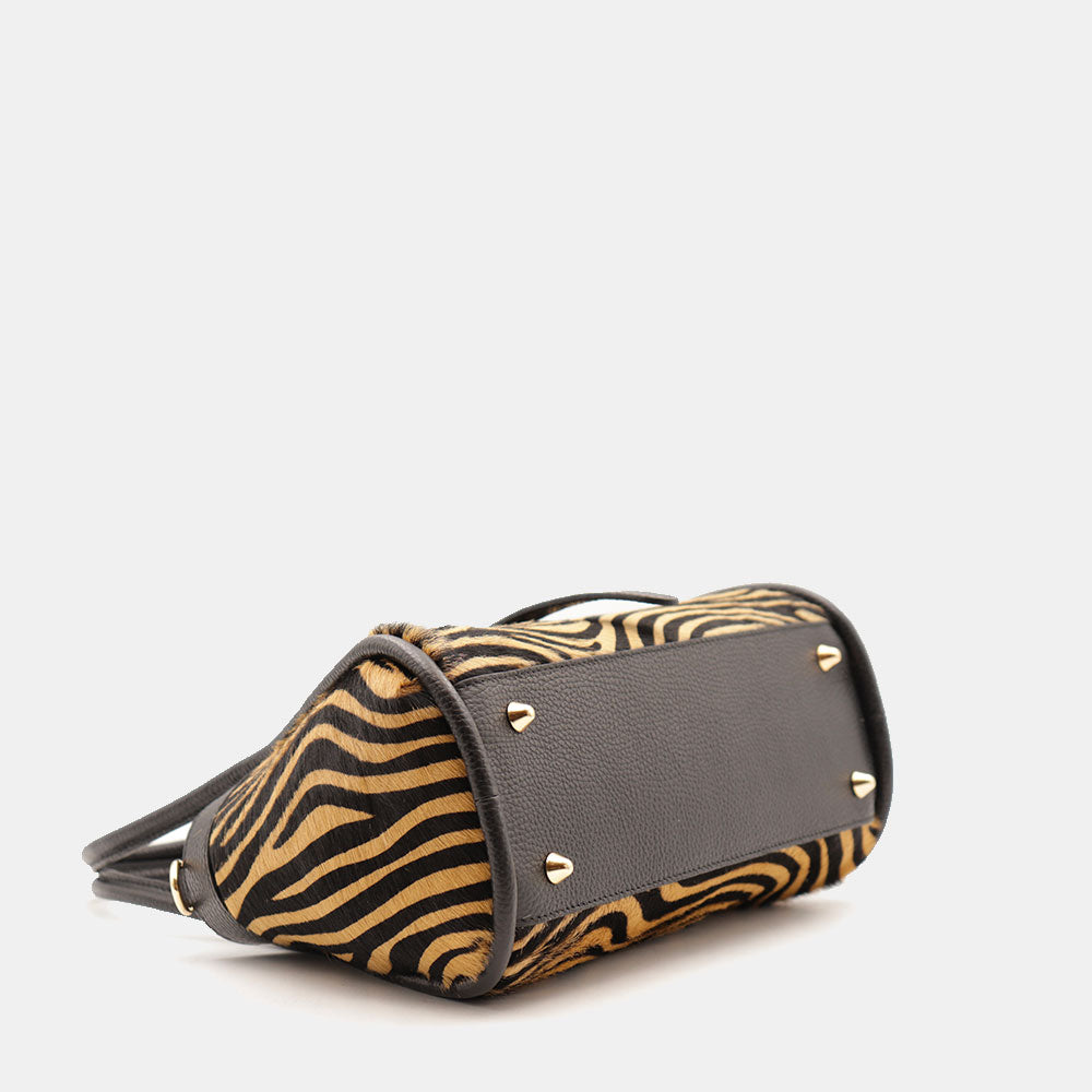 Borsa Donna a Mano VIAVERDI Pelle e Cavallino Animalier Zebrato Made in Italy linea Cortona