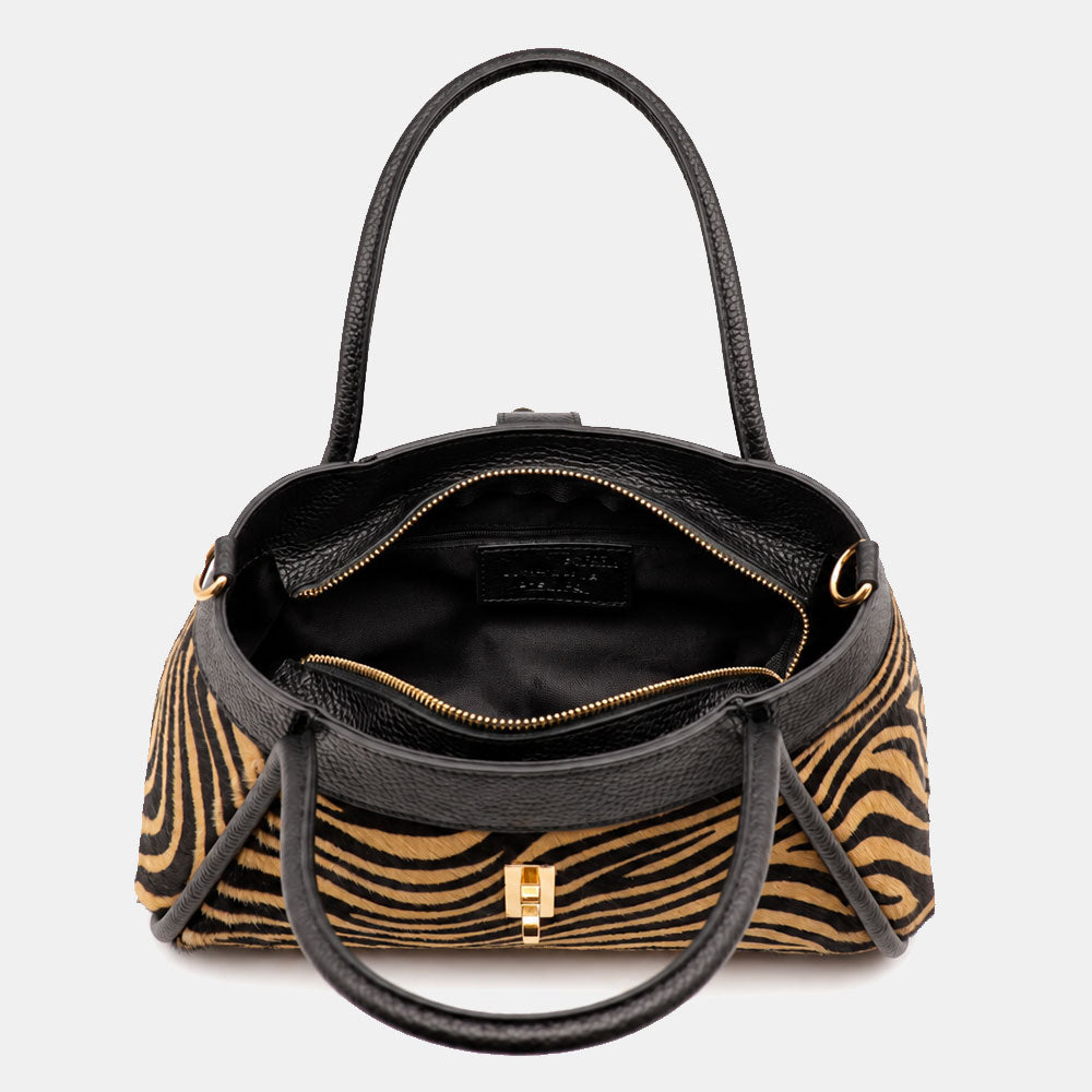 Borsa Donna a Mano VIAVERDI Pelle e Cavallino Animalier Zebrato Made in Italy linea Cortona