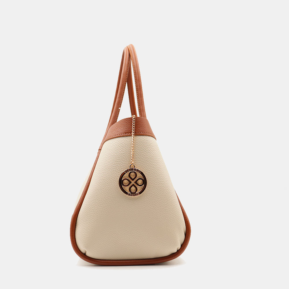 Borsa Donna a Spalla VIAVERDI in Pelle Beige e Cuoio Made in Italy linea Cortona