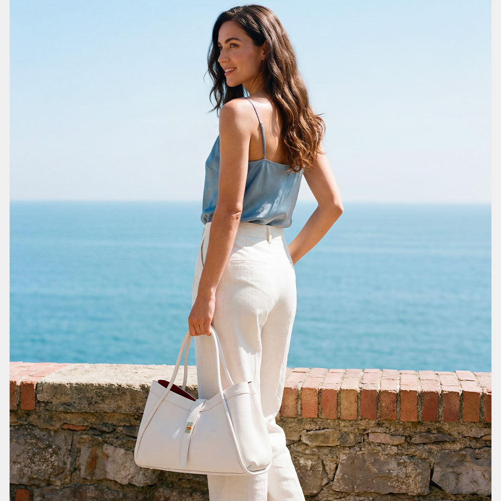 Borsa Donna a Spalla VIAVERDI in Pelle Bianca Chiaro Made in Italy linea Cortona