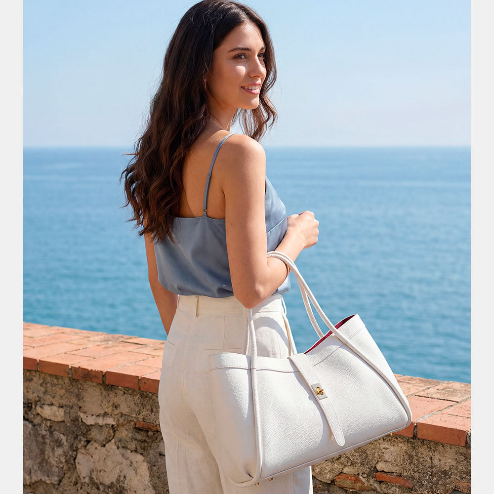 Borsa Donna a Spalla VIAVERDI in Pelle Bianca Chiaro Made in Italy linea Cortona