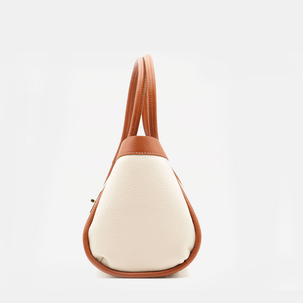 Borsa Donna a Mano VIAVERDI in Pelle Beige e Cuoio Made in Italy linea Cortona