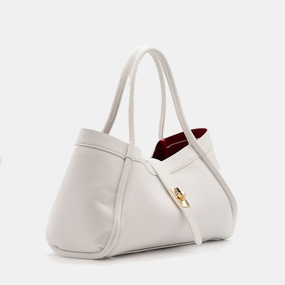 Borsa Donna a Mano VIAVERDI in Pelle Bianca Made in Italy linea Cortona