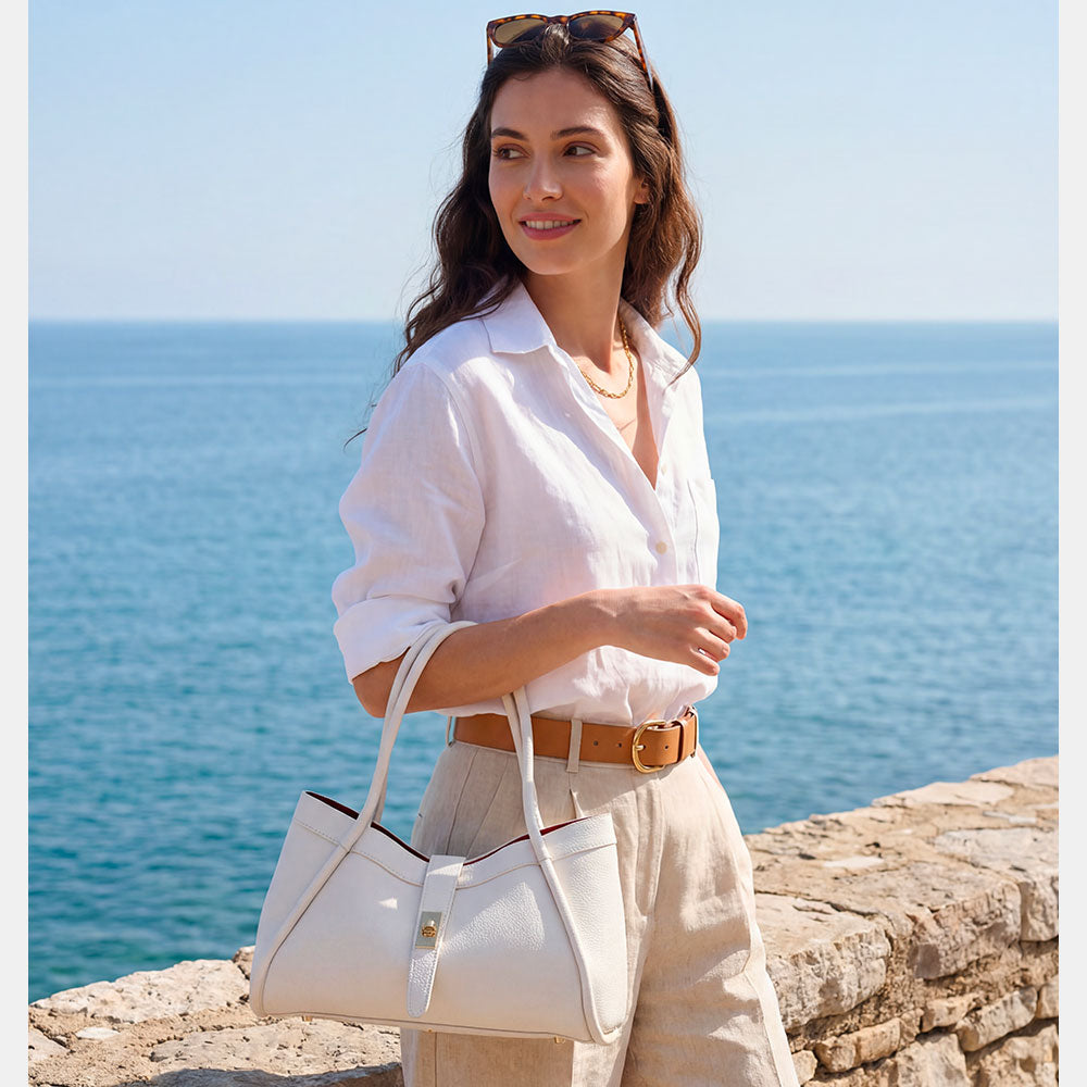 Borsa Donna a Mano VIAVERDI in Pelle Bianca Made in Italy linea Cortona