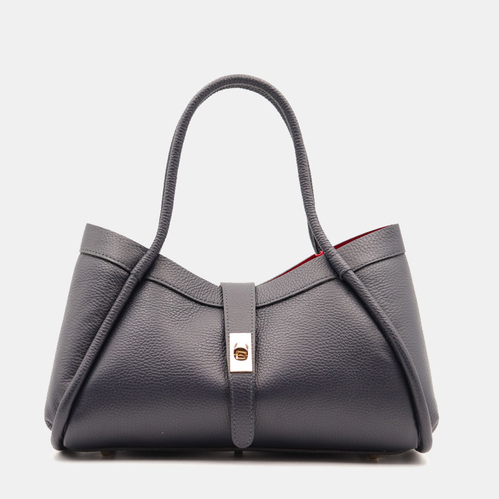 Borsa Donna a Mano VIAVERDI in Pelle Blu Made in Italy linea Cortona