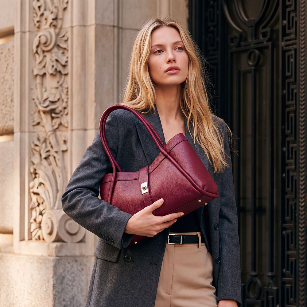 Borsa Donna a Mano VIAVERDI in Pelle Bordeaux Made in Italy linea Cortona