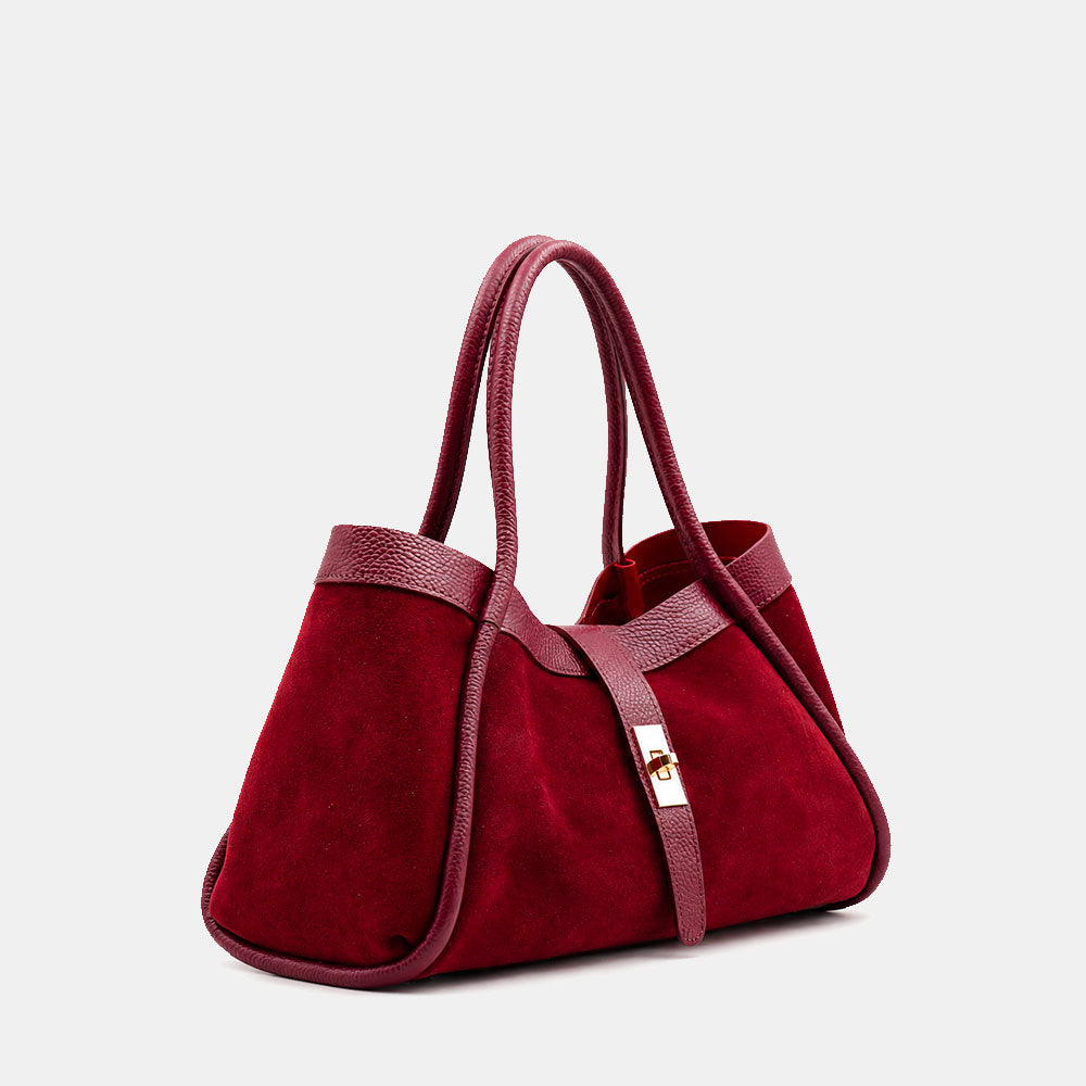 Handbag ViaVerdi in Suede and Burgundy Leather Made in Italy – Line Cortona
