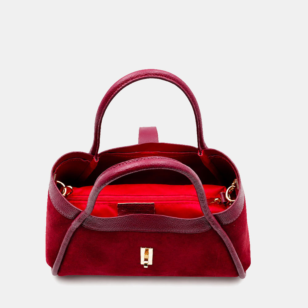 Handbag ViaVerdi in Suede and Burgundy Leather Made in Italy – Line Cortona
