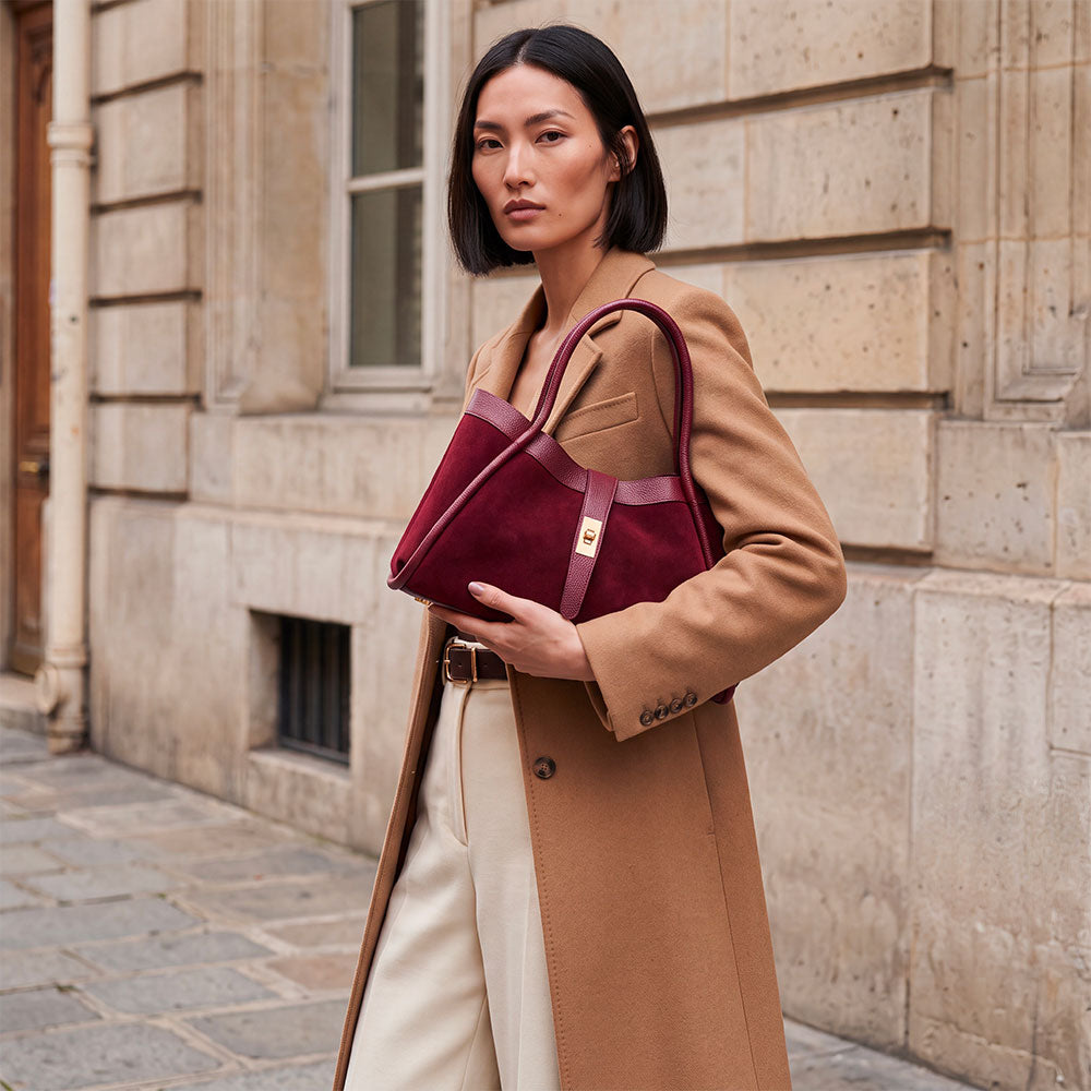 Handbag ViaVerdi in Suede and Burgundy Leather Made in Italy – Line Cortona
