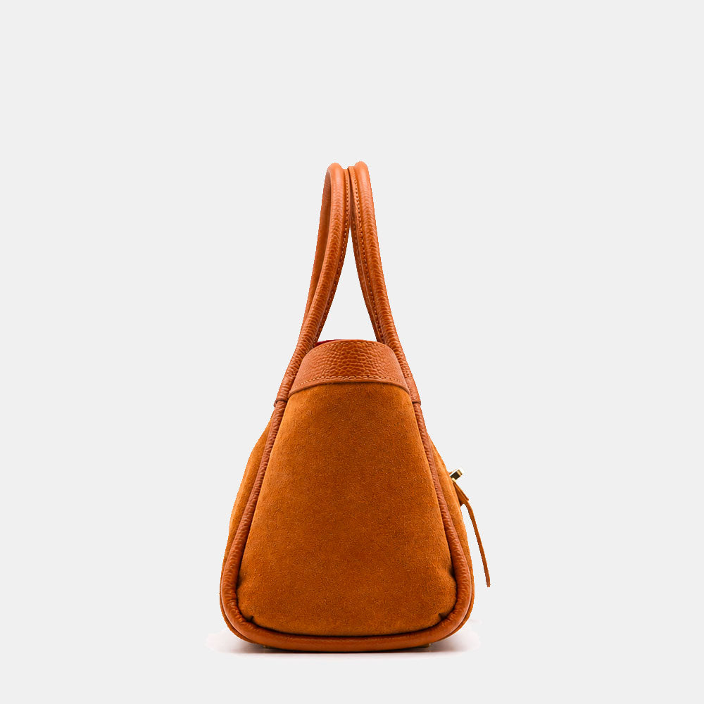 Handtasche ViaVerdi aus Wildleder und Leder in Cognac Made in Italy – Linie Cortona
