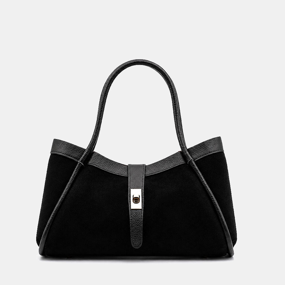 Borsa Donna a Mano VIAVERDI in Camoscio e Pelle Nera Made in Italy linea Cortona