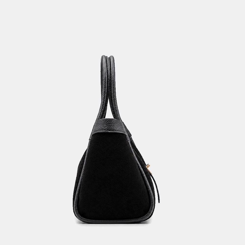 Borsa Donna a Mano VIAVERDI in Camoscio e Pelle Nera Made in Italy linea Cortona