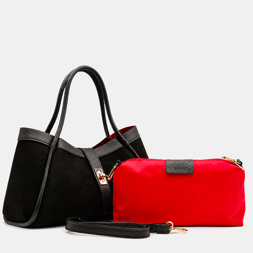 Borsa Donna a Mano VIAVERDI in Camoscio e Pelle Nera Made in Italy linea Cortona
