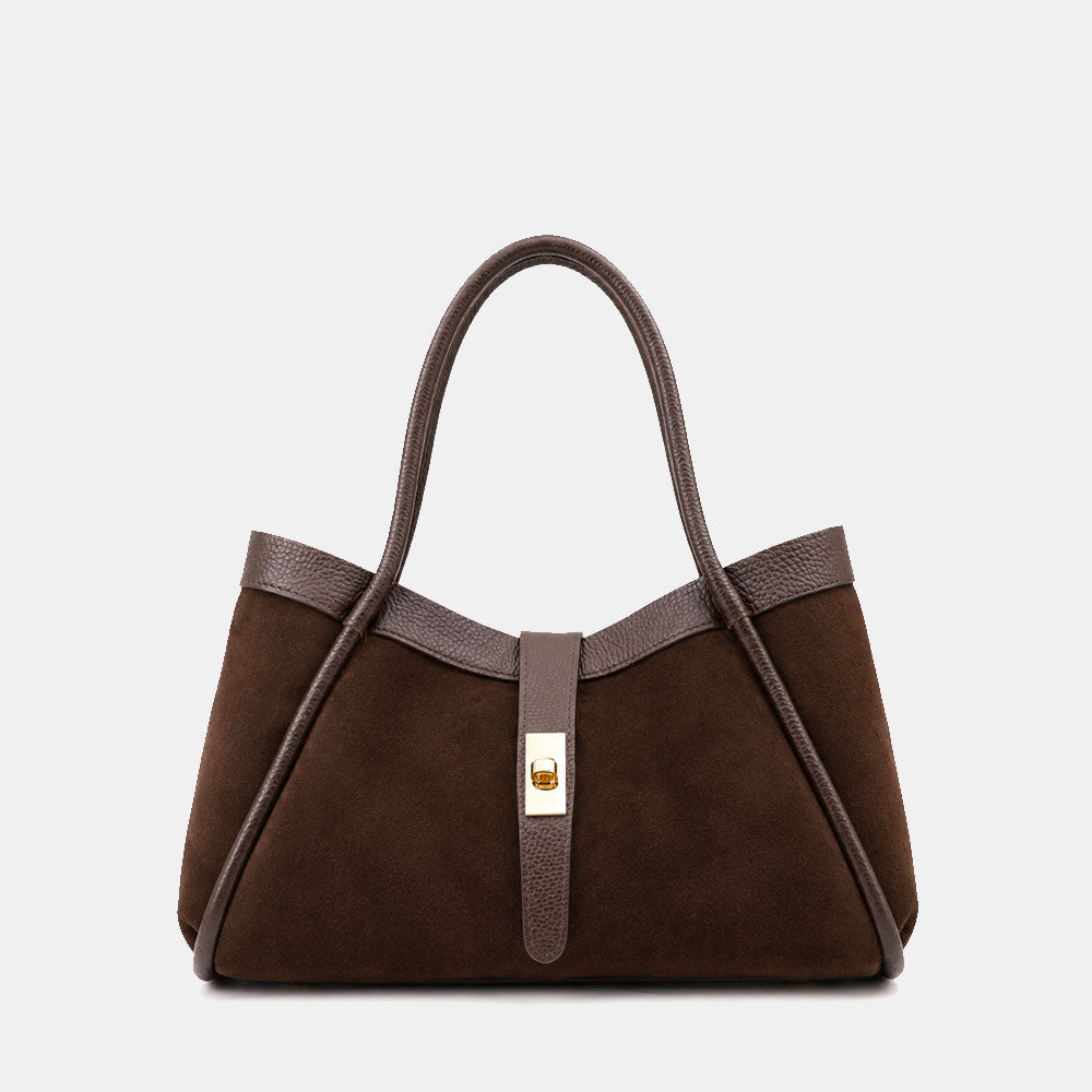 Handtasche ViaVerdi aus Wildleder und Dunkelbraunem Leder Made in Italy – Linie Cortona
